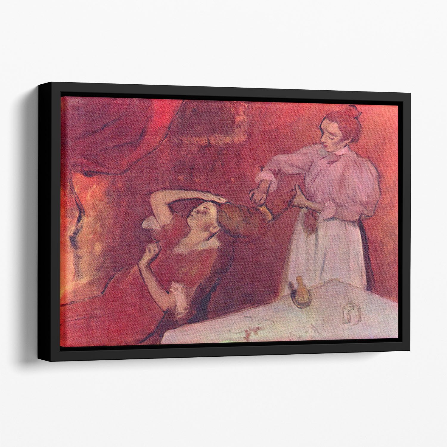 Combing hair by Degas Floating Framed Canvas