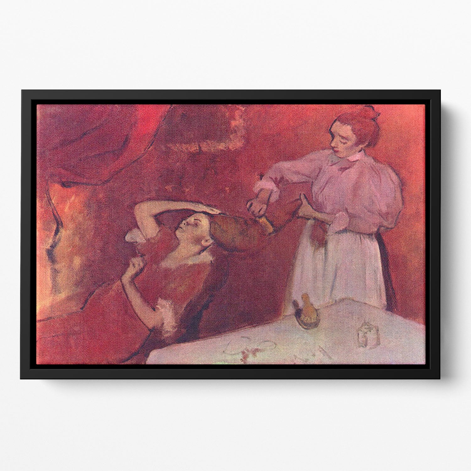 Combing hair by Degas Floating Framed Canvas