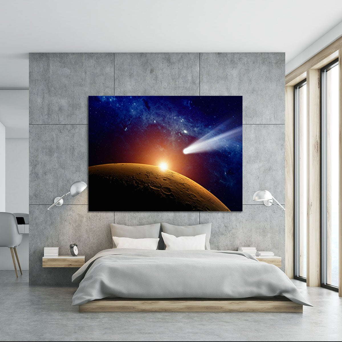 Comet approaching planet Mars Canvas Print or Poster