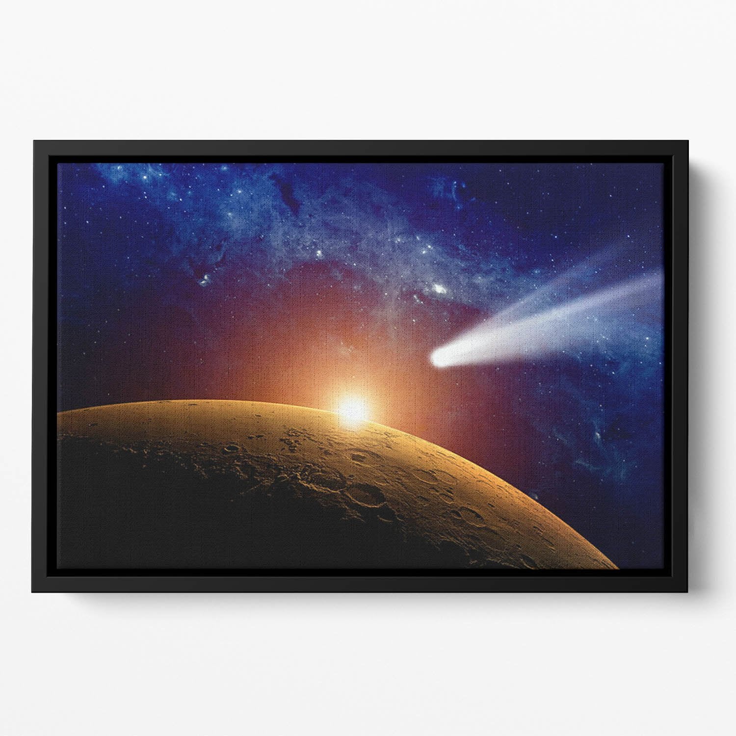 Comet approaching planet Mars Floating Framed Canvas