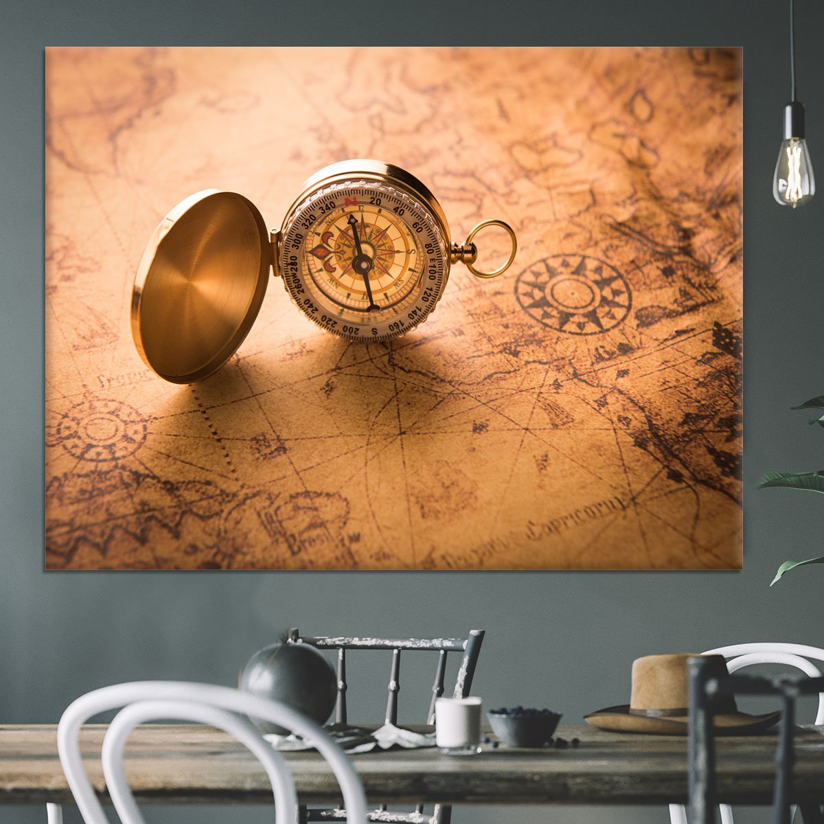 Compass on old map vintage style Canvas Print or Poster