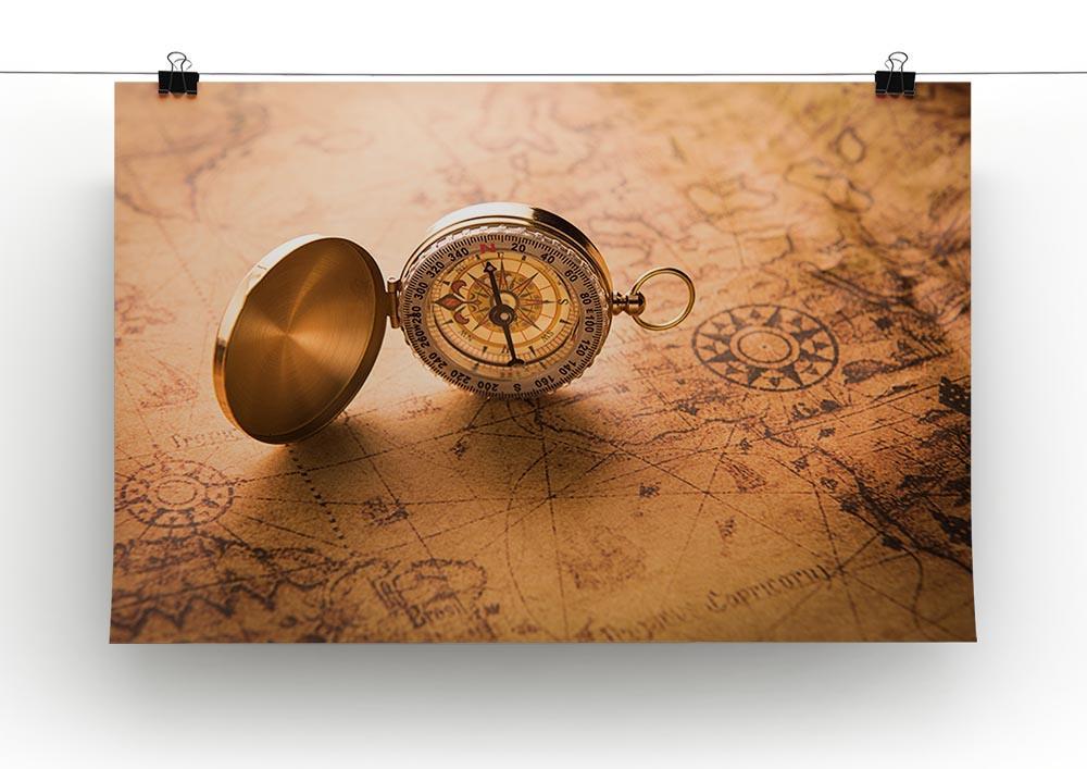 Compass on old map vintage style Canvas Print or Poster - Canvas Art Rocks - 2