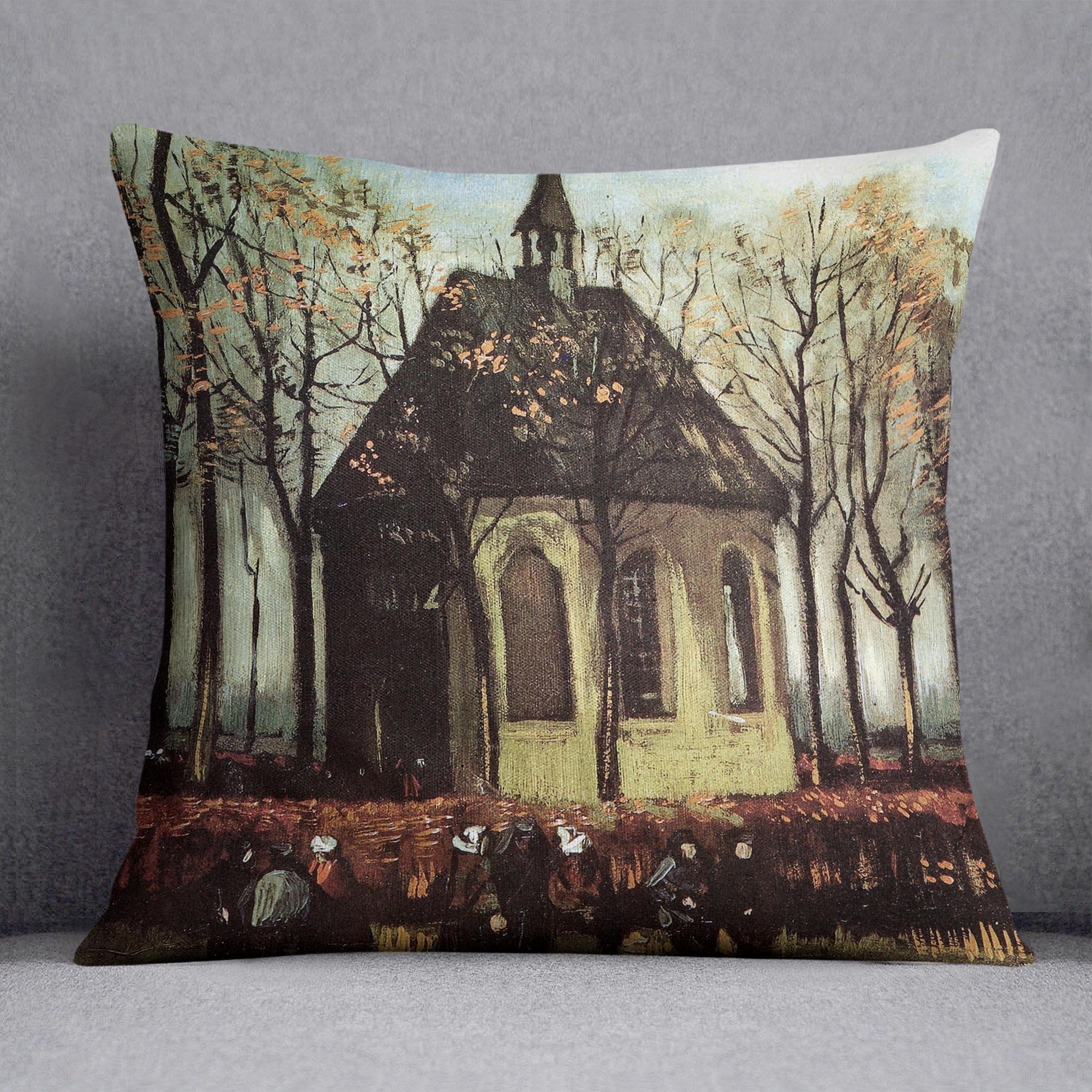 Congregation Leaving the Reformed Church in Nuenen by Van Gogh Throw Pillow