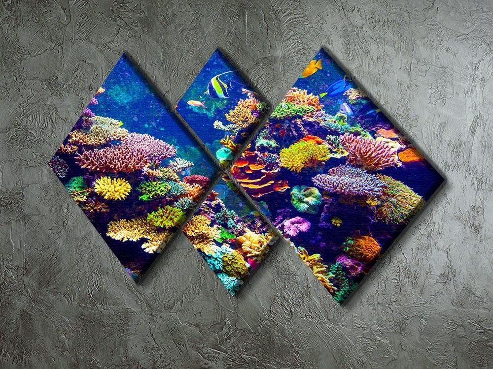 Coral Reef and Tropical Fish 4 Square Multi Panel Canvas  - Canvas Art Rocks - 2
