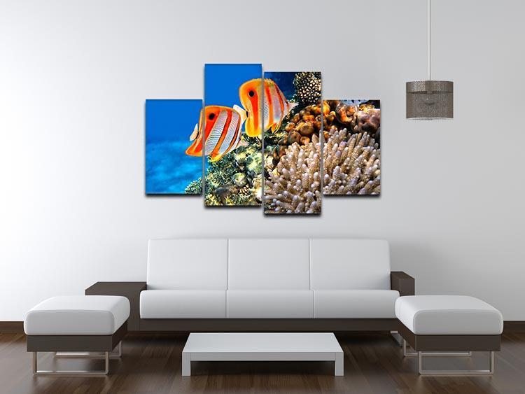 Coral reef and Copperband butterflyfish 4 Split Panel Canvas  - Canvas Art Rocks - 3
