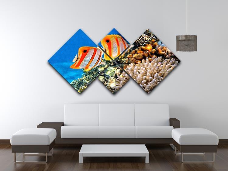 Coral reef and Copperband butterflyfish 4 Square Multi Panel Canvas  - Canvas Art Rocks - 3