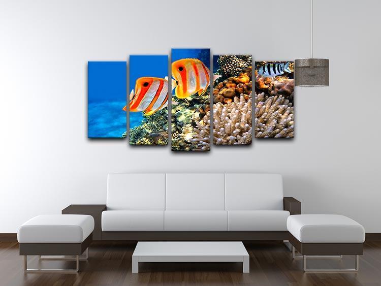 Coral reef and Copperband butterflyfish 5 Split Panel Canvas  - Canvas Art Rocks - 3