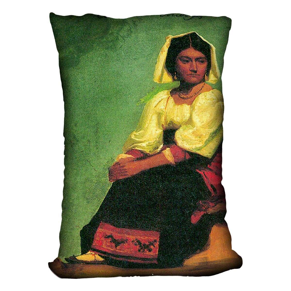 Costume study of a seated woman by Bierstadt Cushion - Canvas Art Rocks - 4