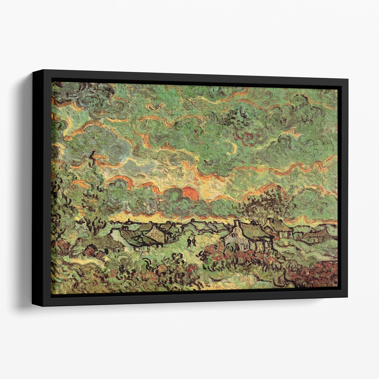Cottages and Cypresses Reminiscence of the North by Van Gogh Floating Framed Canvas