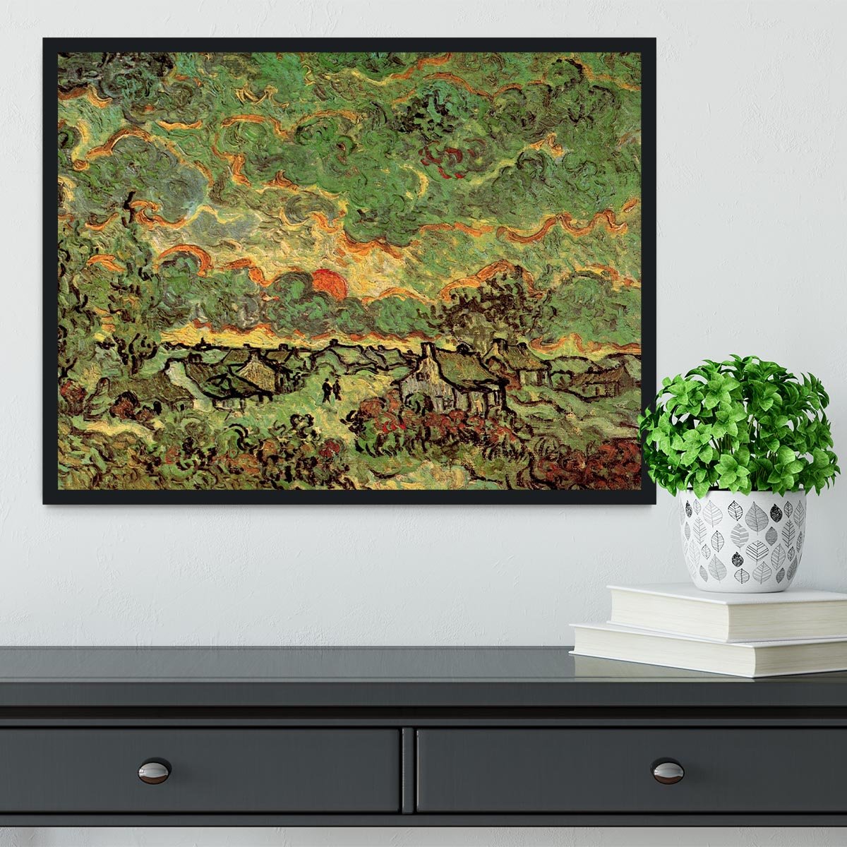 Cottages and Cypresses Reminiscence of the North by Van Gogh Framed Print - Canvas Art Rocks - 2