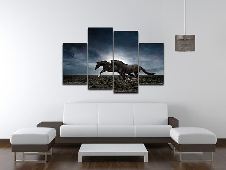 Couple black horses 4 Split Panel Canvas - Canvas Art Rocks - 3