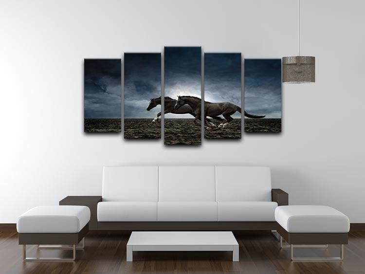 Couple black horses 5 Split Panel Canvas - Canvas Art Rocks - 3