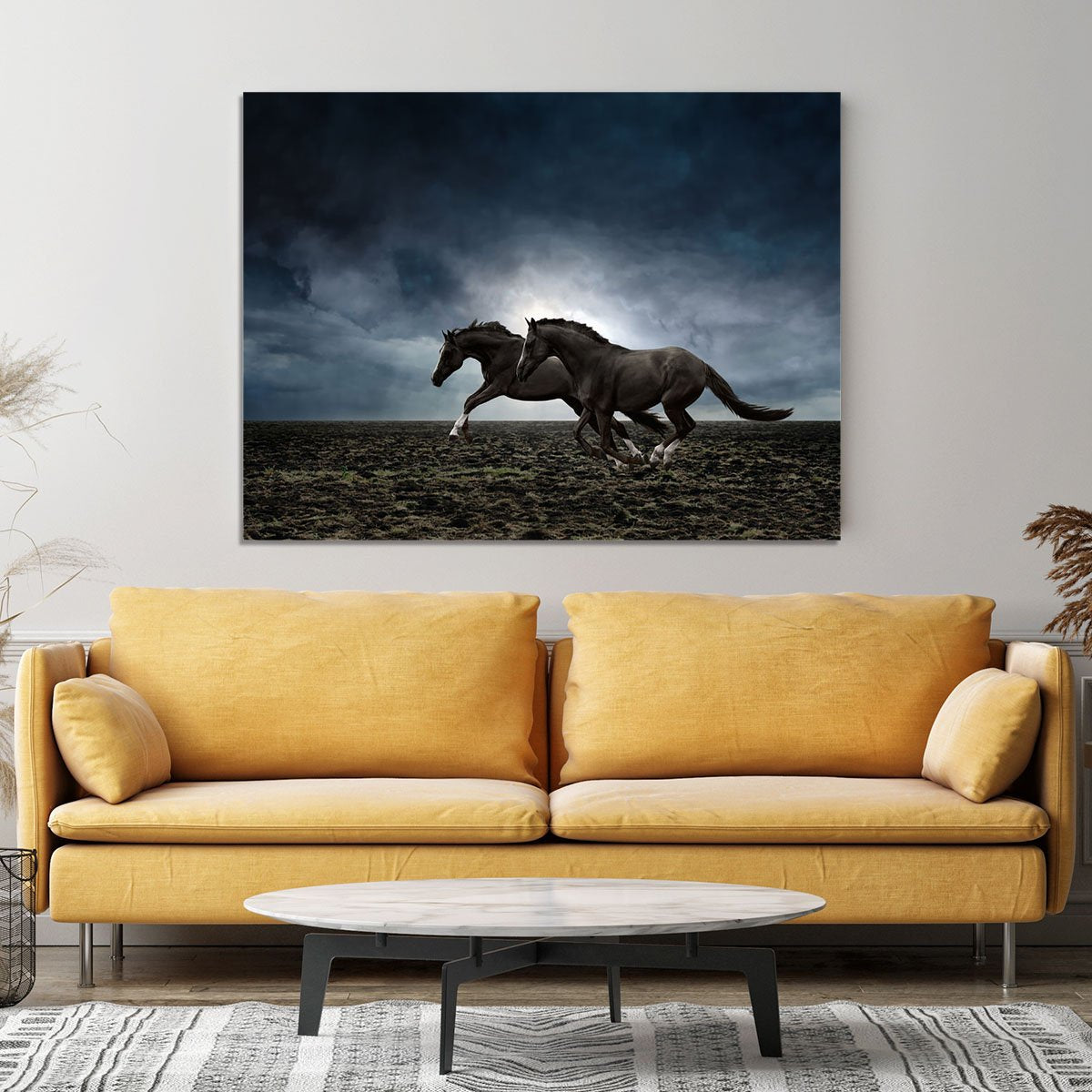 Couple black horses Canvas Print or Poster