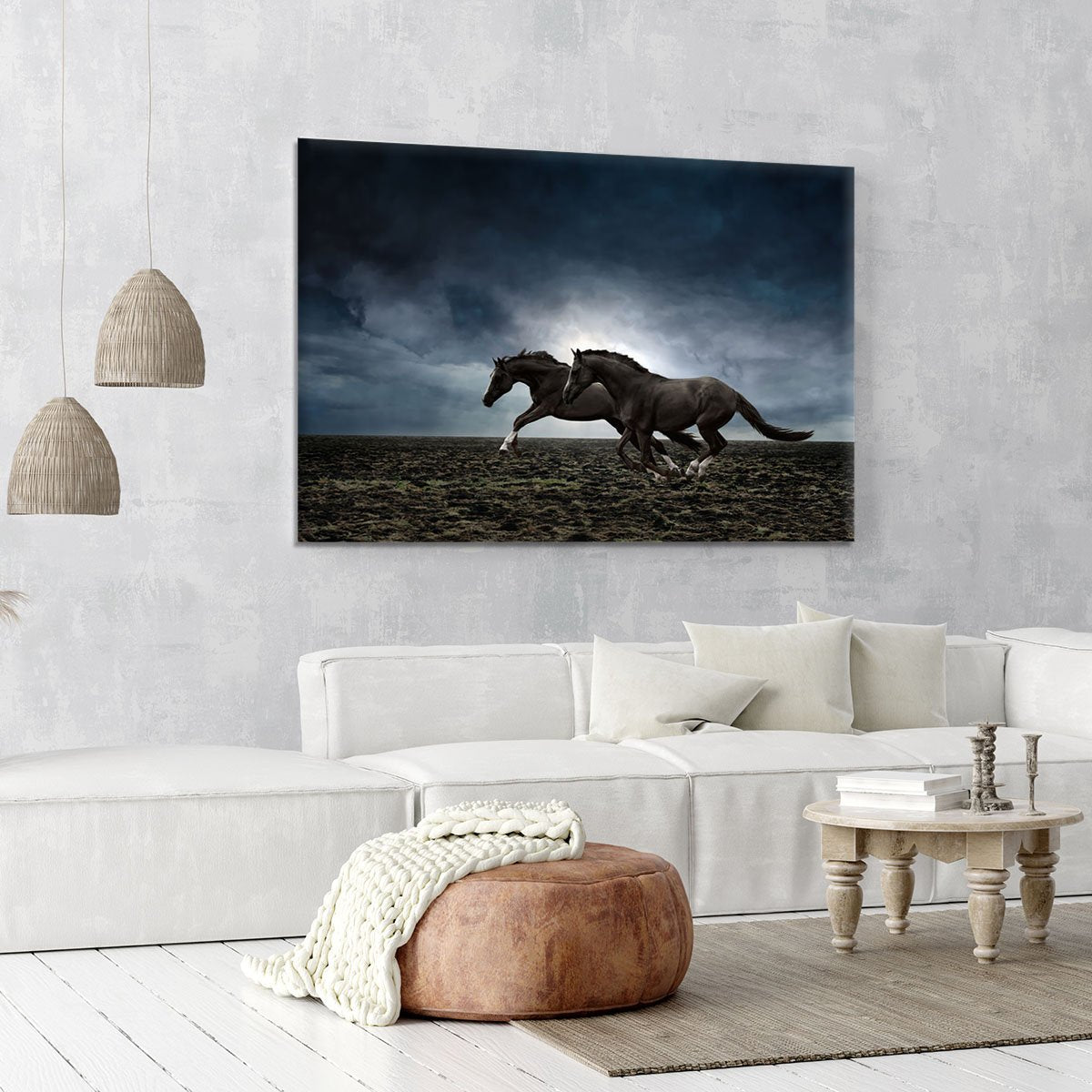 Couple black horses Canvas Print or Poster