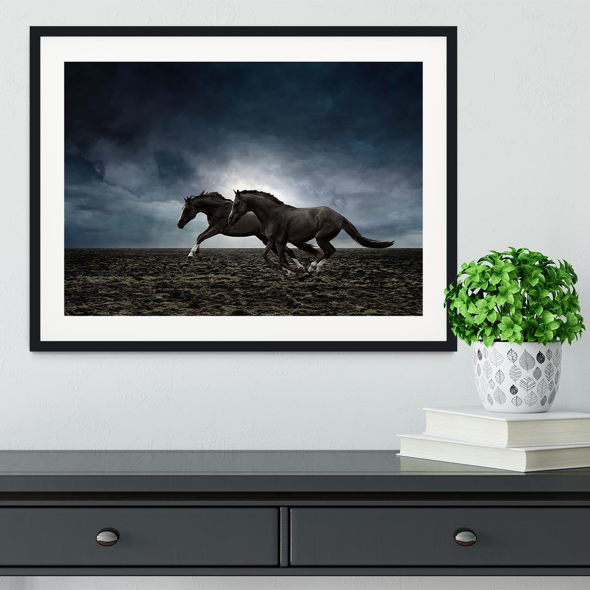 Couple black horses Framed Print - Canvas Art Rocks - 1
