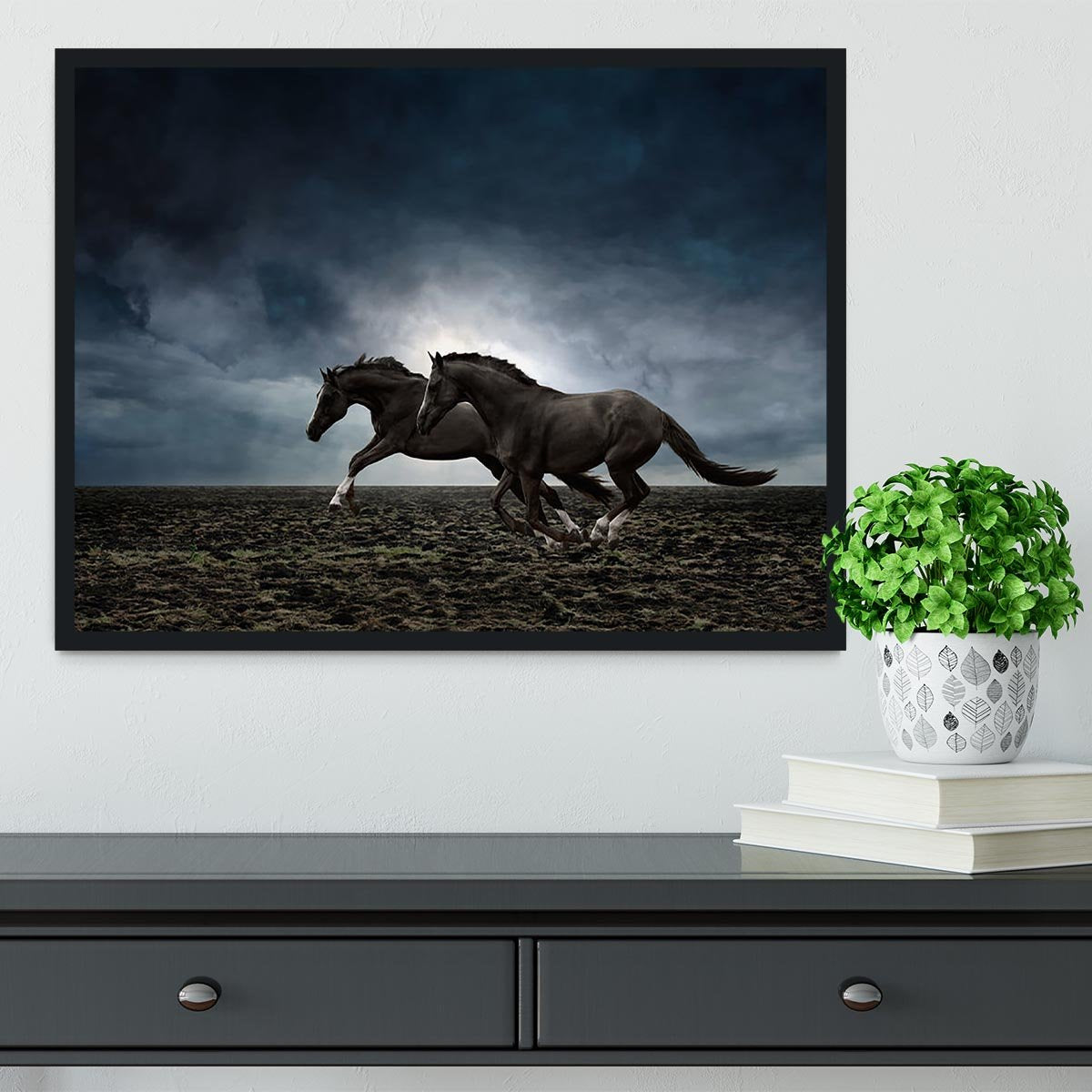 Couple black horses Framed Print - Canvas Art Rocks - 2