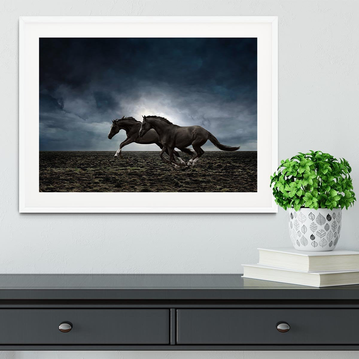 Couple black horses Framed Print - Canvas Art Rocks - 5