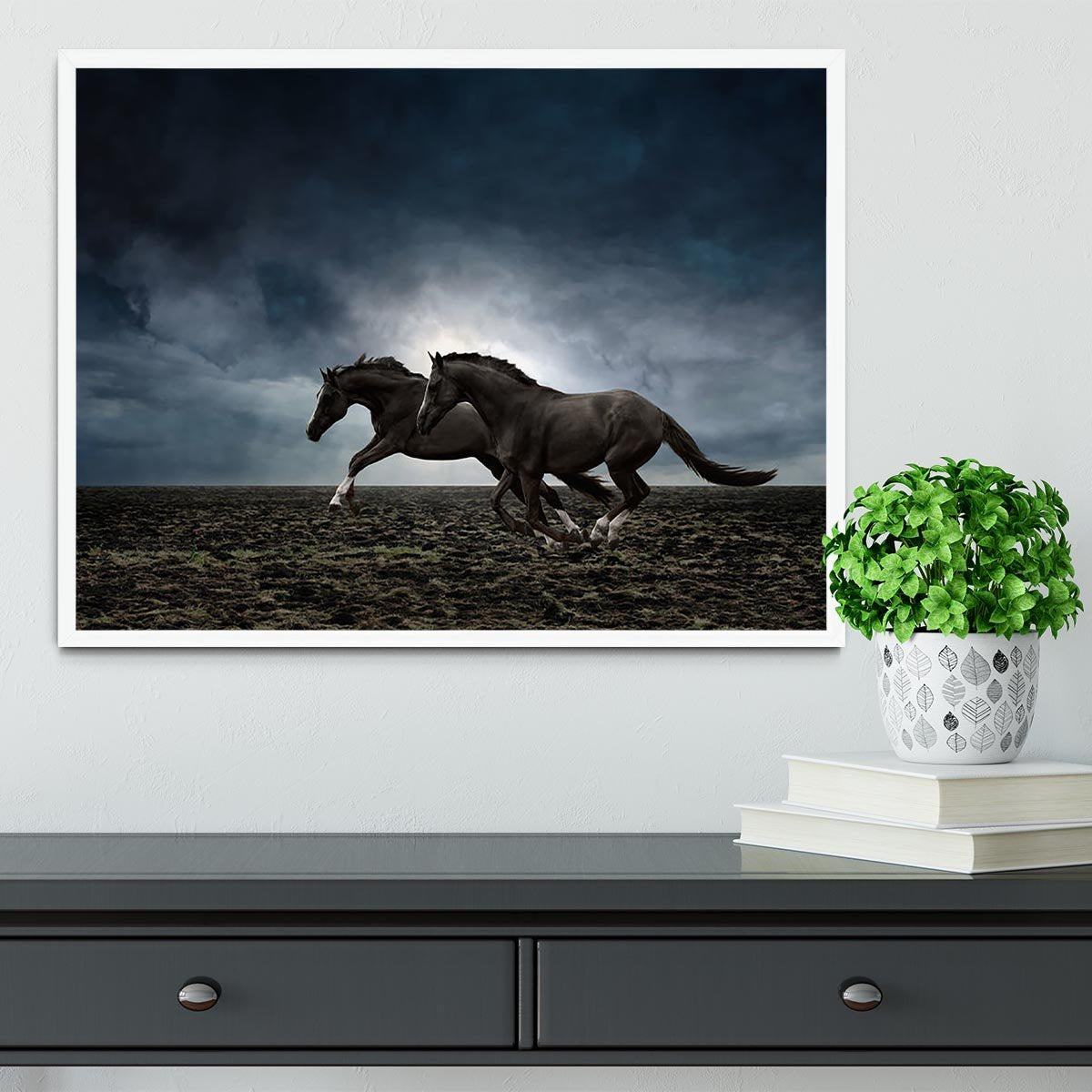 Couple black horses Framed Print - Canvas Art Rocks -6