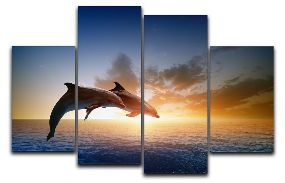 Couple jumping dolphins 4 Split Panel Canvas  - Canvas Art Rocks - 1