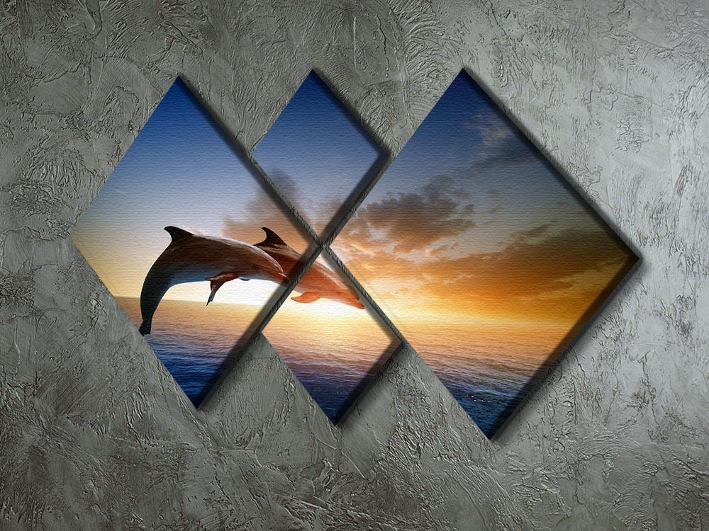 Couple jumping dolphins 4 Square Multi Panel Canvas  - Canvas Art Rocks - 2