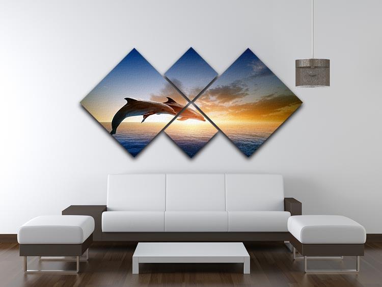 Couple jumping dolphins 4 Square Multi Panel Canvas  - Canvas Art Rocks - 3