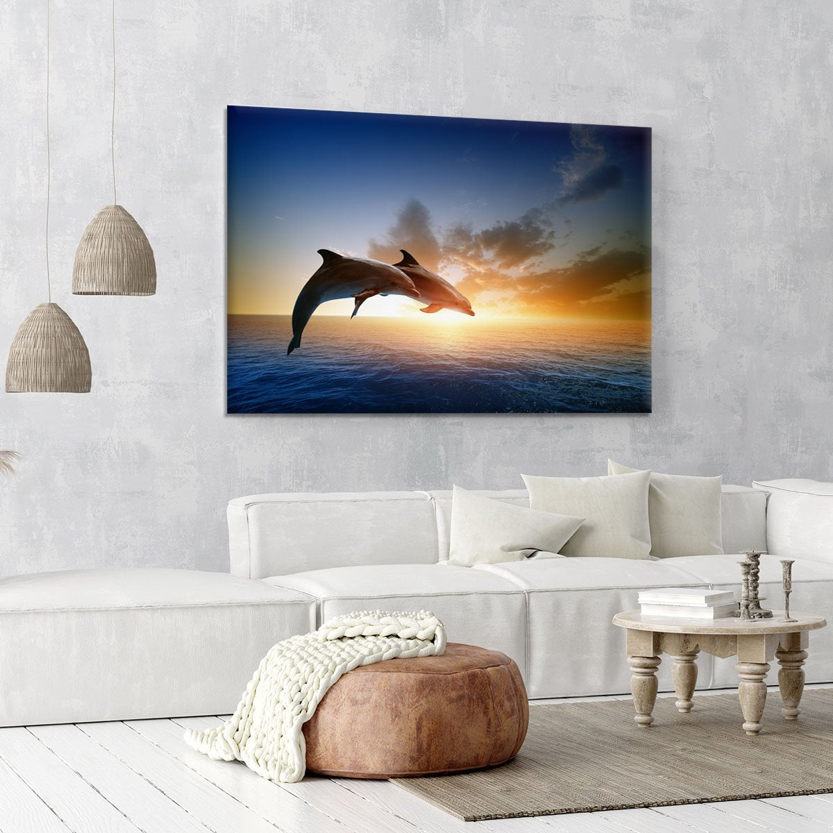 Couple jumping dolphins Canvas Print or Poster