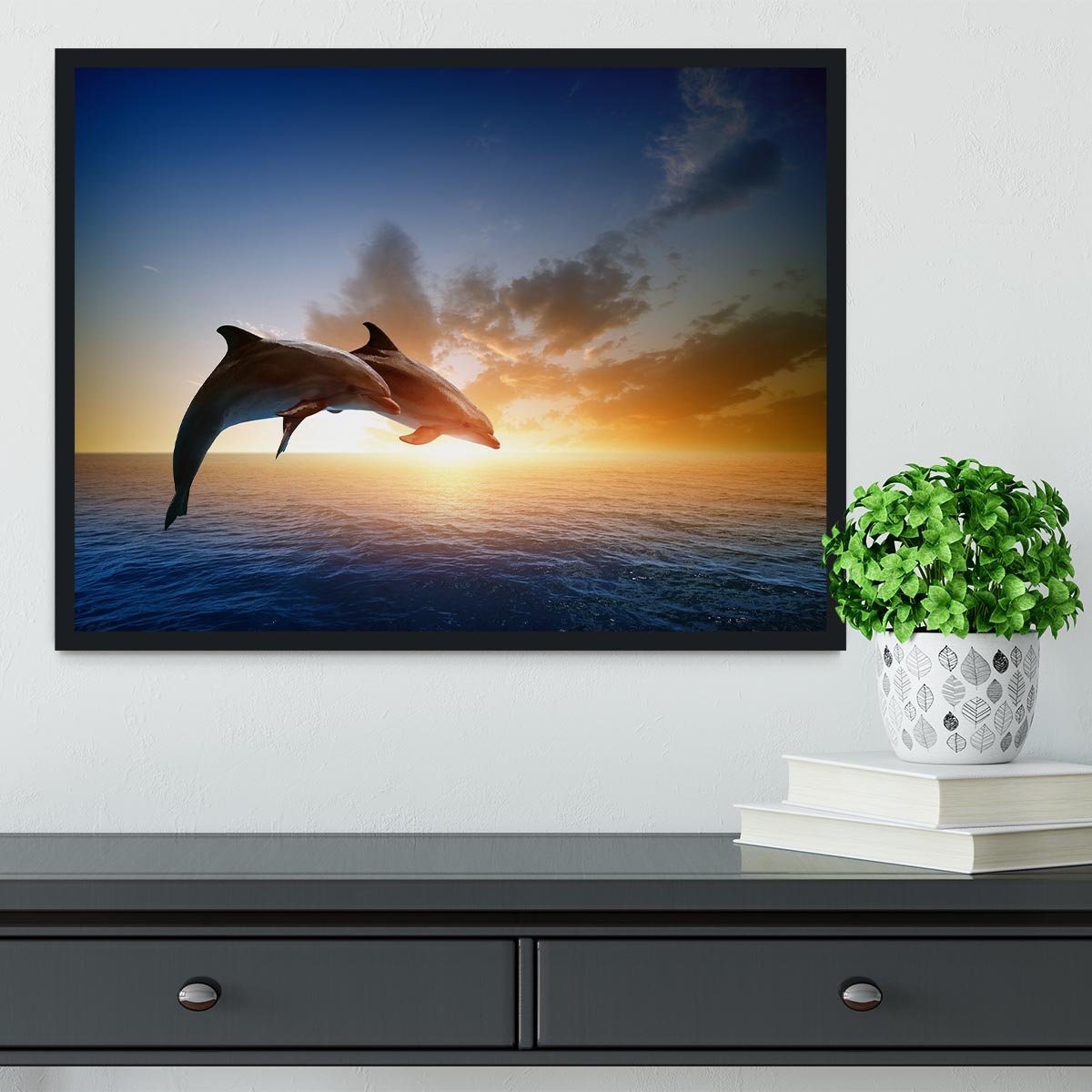 Couple jumping dolphins Framed Print - Canvas Art Rocks - 2