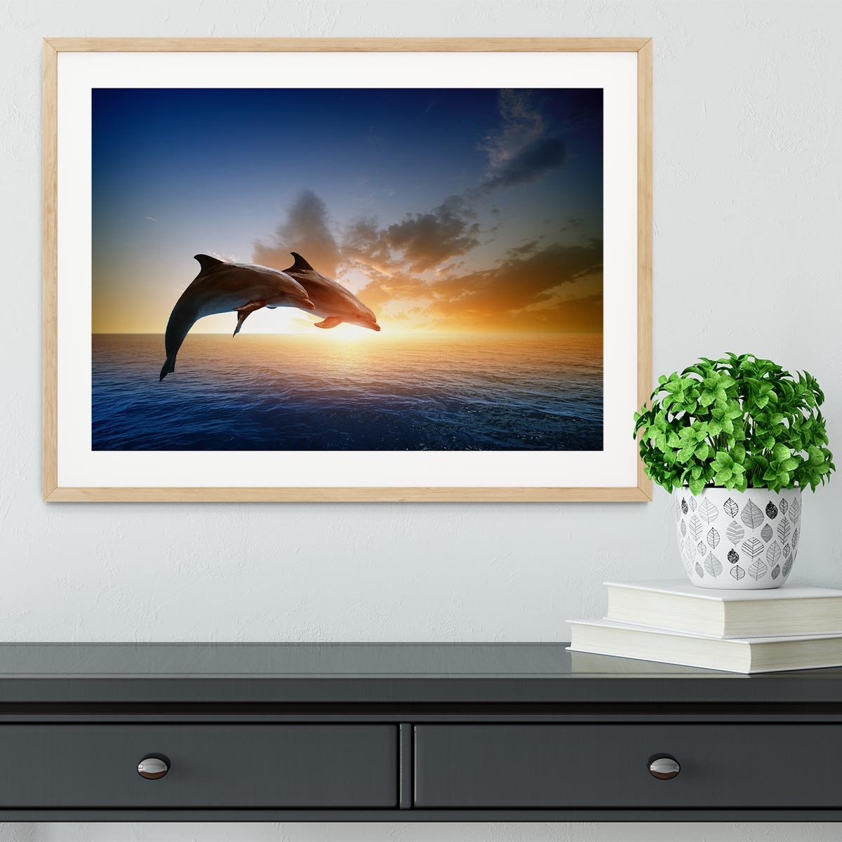 Couple jumping dolphins Framed Print - Canvas Art Rocks - 3