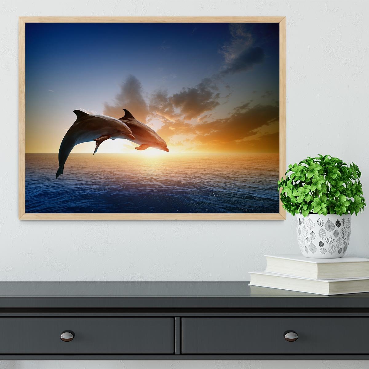 Couple jumping dolphins Framed Print - Canvas Art Rocks - 4
