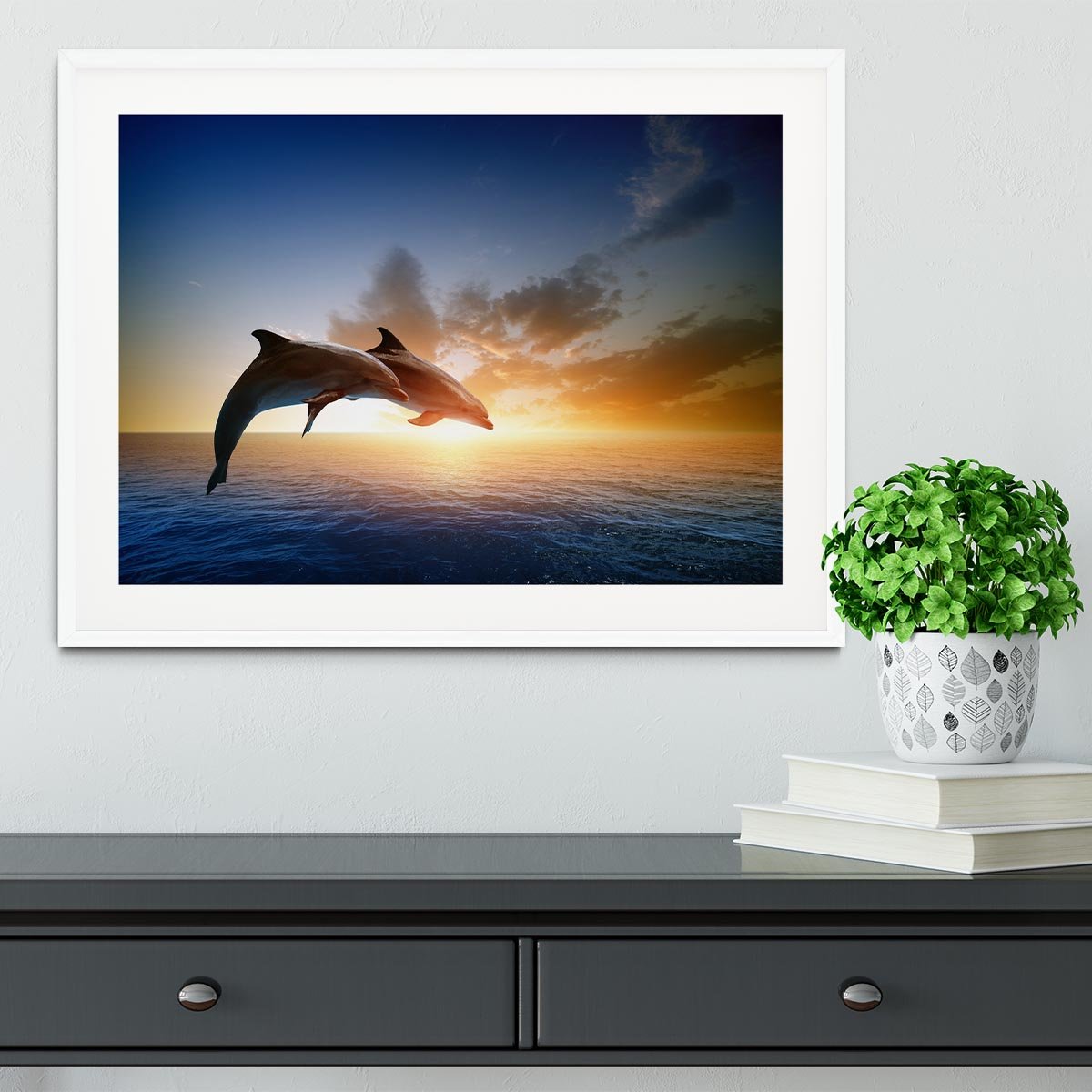 Couple jumping dolphins Framed Print - Canvas Art Rocks - 5