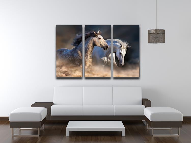 Couple of horse run in dust at sunset light 3 Split Panel Canvas Print - Canvas Art Rocks - 3