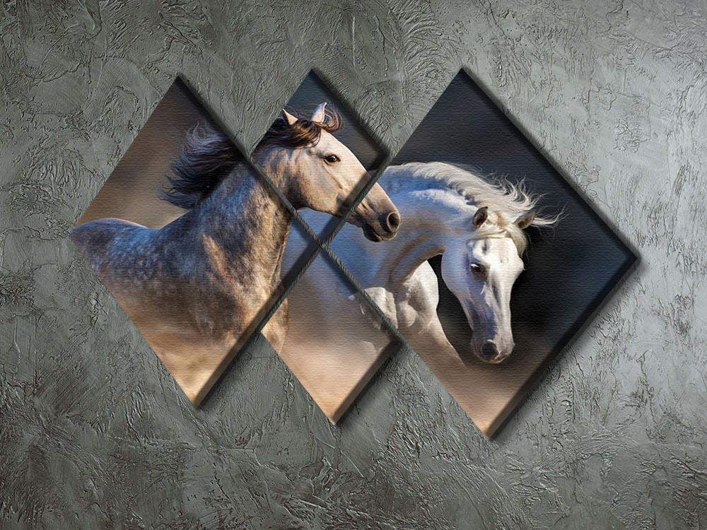 Couple of horse run in dust at sunset light 4 Square Multi Panel Canvas - Canvas Art Rocks - 2