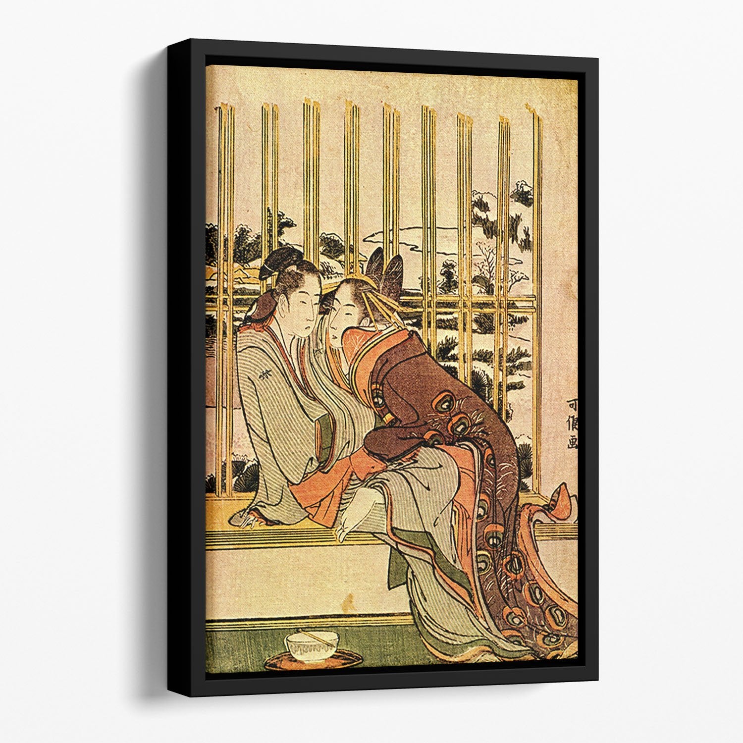 Couples by Hokusai Floating Framed Canvas