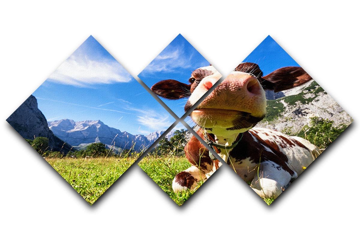 Cows at the karwendel mountains in austria 4 Square Multi Panel Canvas - Canvas Art Rocks - 1