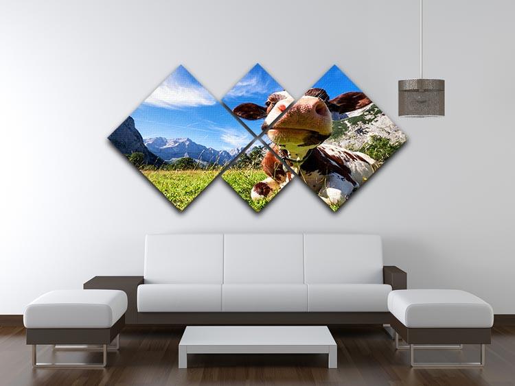 Cows at the karwendel mountains in austria 4 Square Multi Panel Canvas - Canvas Art Rocks - 3