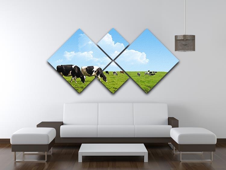 Cows grazing on a farm 4 Square Multi Panel Canvas - Canvas Art Rocks - 3