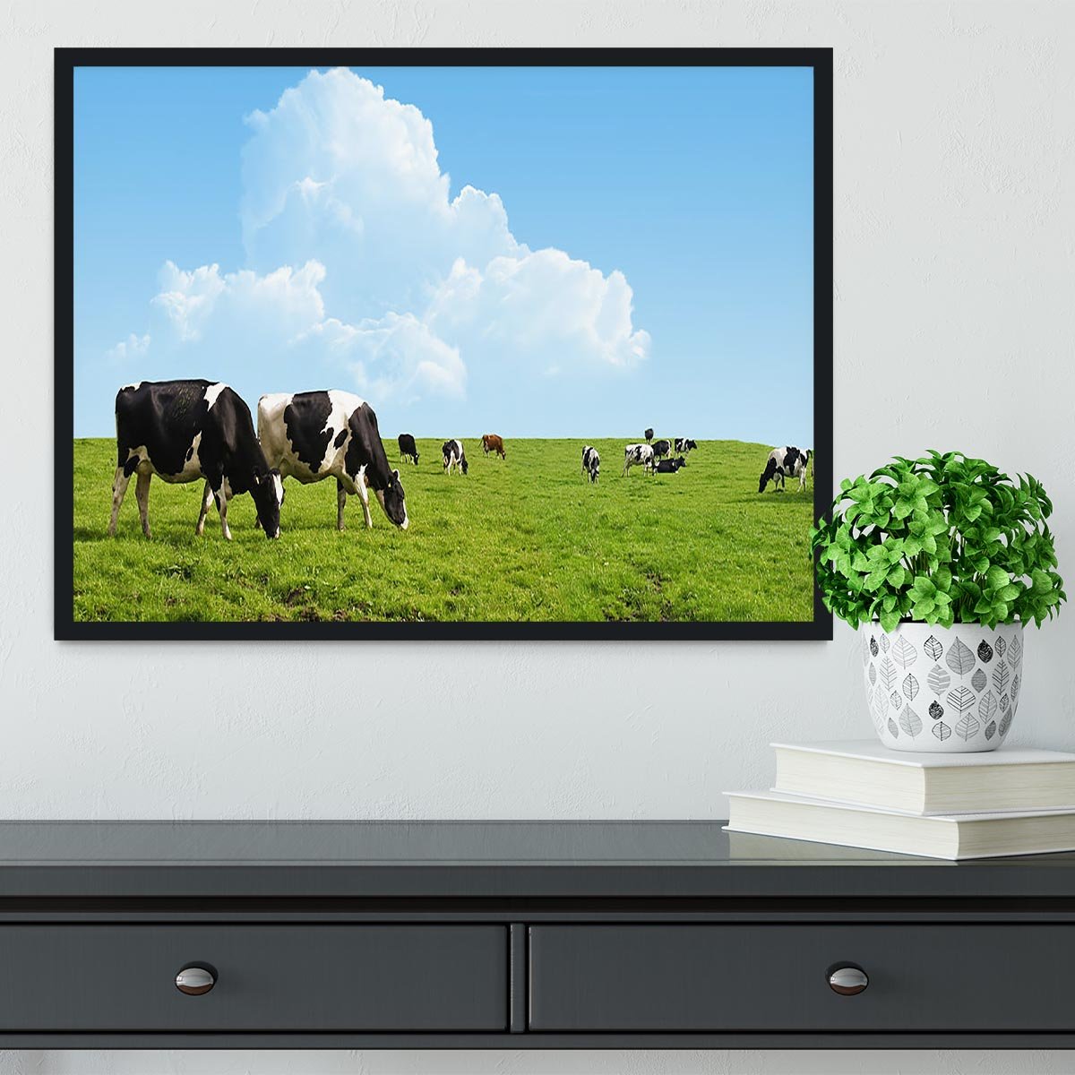 Cows grazing on a farm Framed Print - Canvas Art Rocks - 2