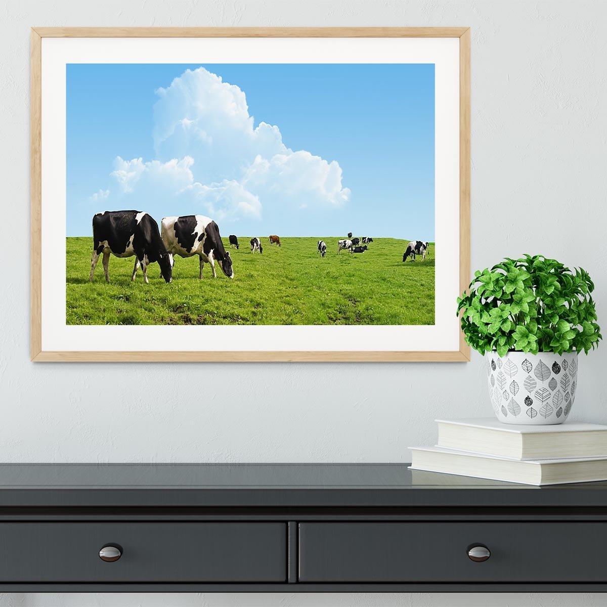 Cows grazing on a farm Framed Print - Canvas Art Rocks - 3