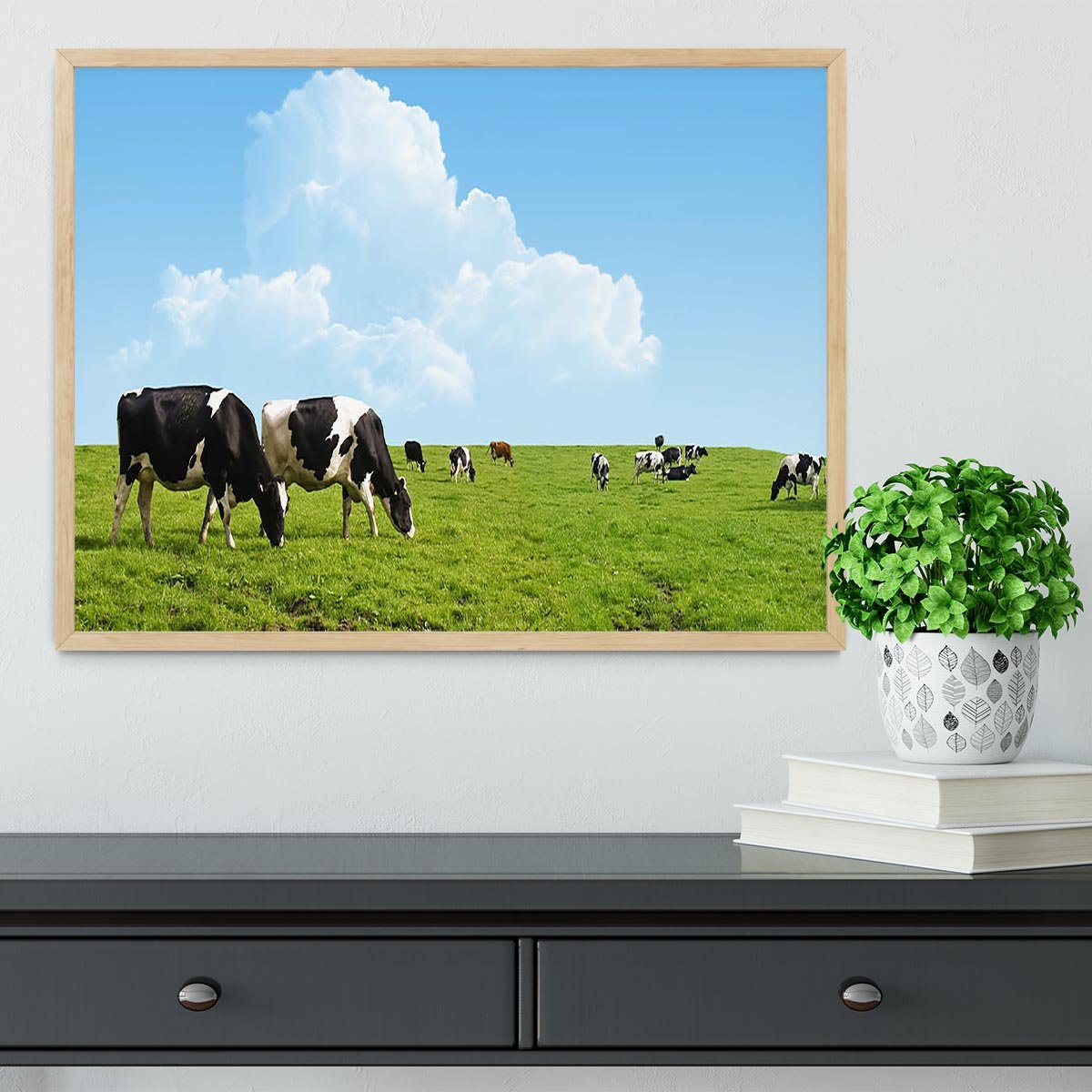 Cows grazing on a farm Framed Print - Canvas Art Rocks - 4