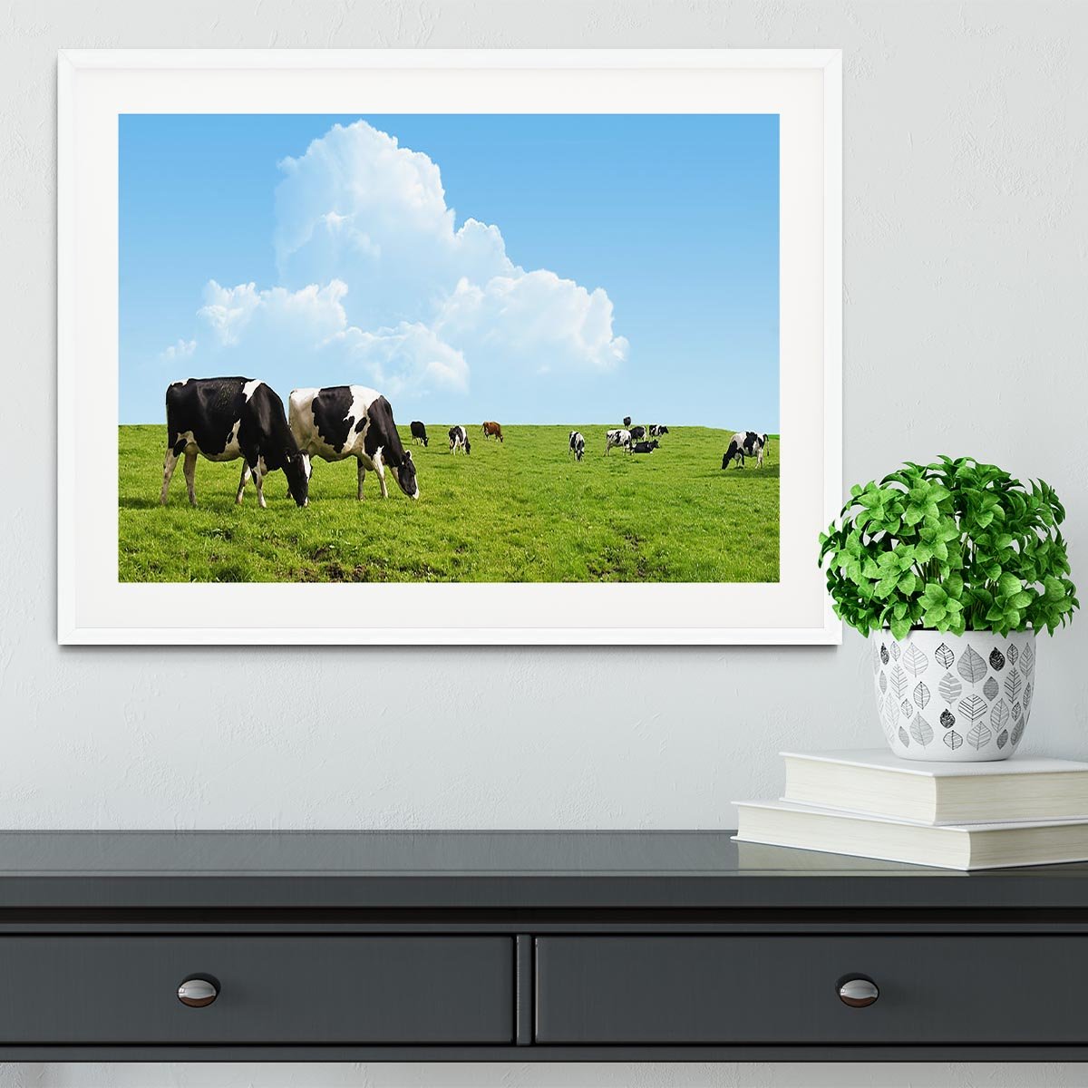 Cows grazing on a farm Framed Print - Canvas Art Rocks - 5
