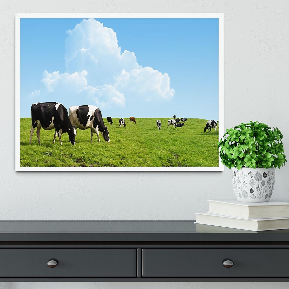 Cows grazing on a farm Framed Print - Canvas Art Rocks -6