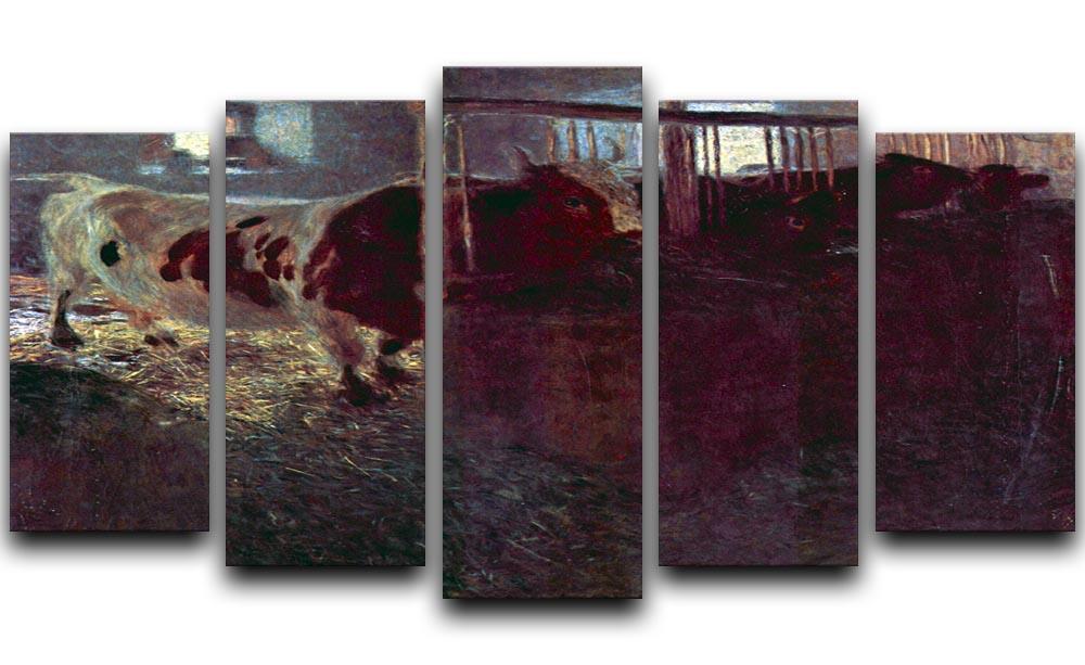 Cows in Stall by Klimt 5 Split Panel Canvas  - Canvas Art Rocks - 1