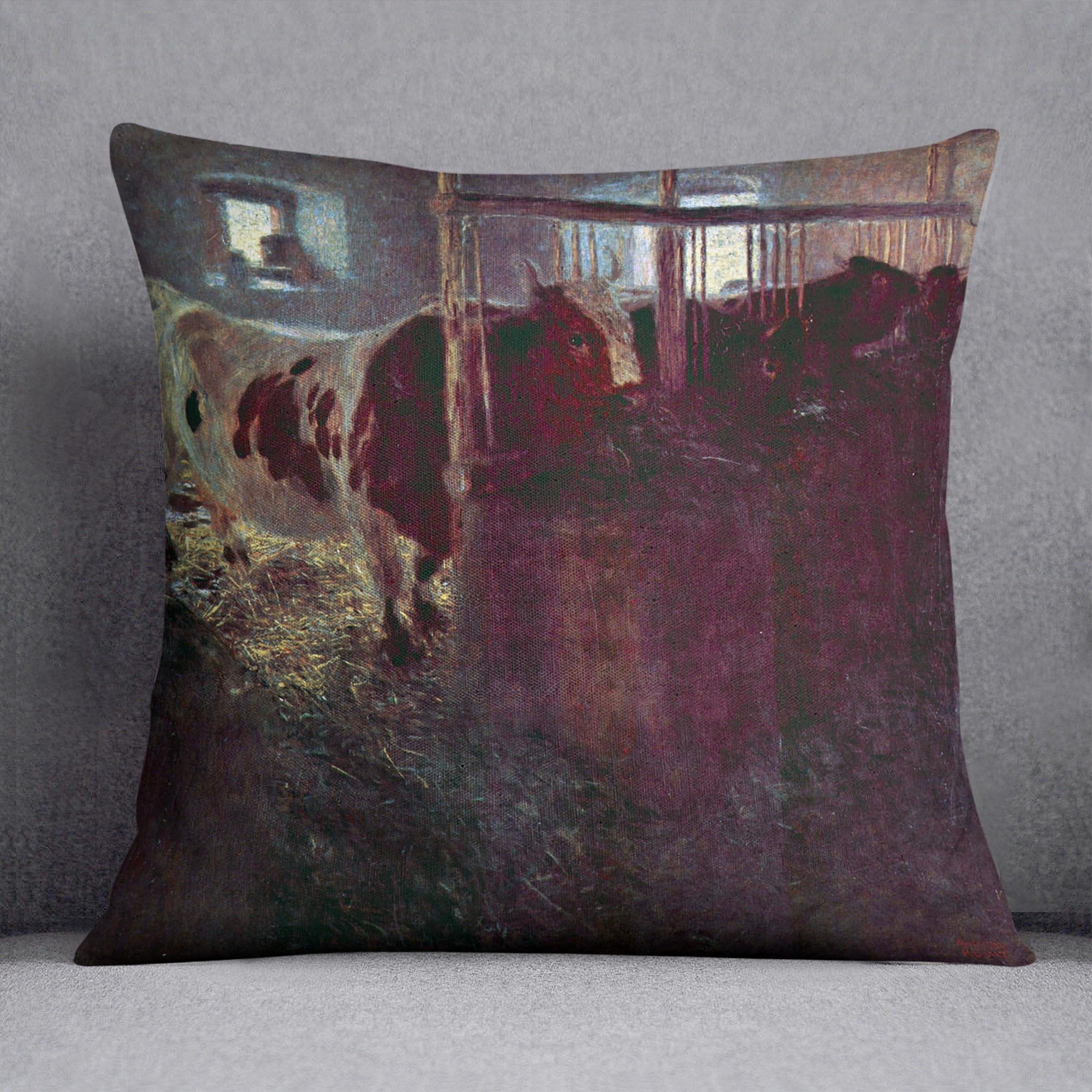 Cows in Stall by Klimt Throw Pillow