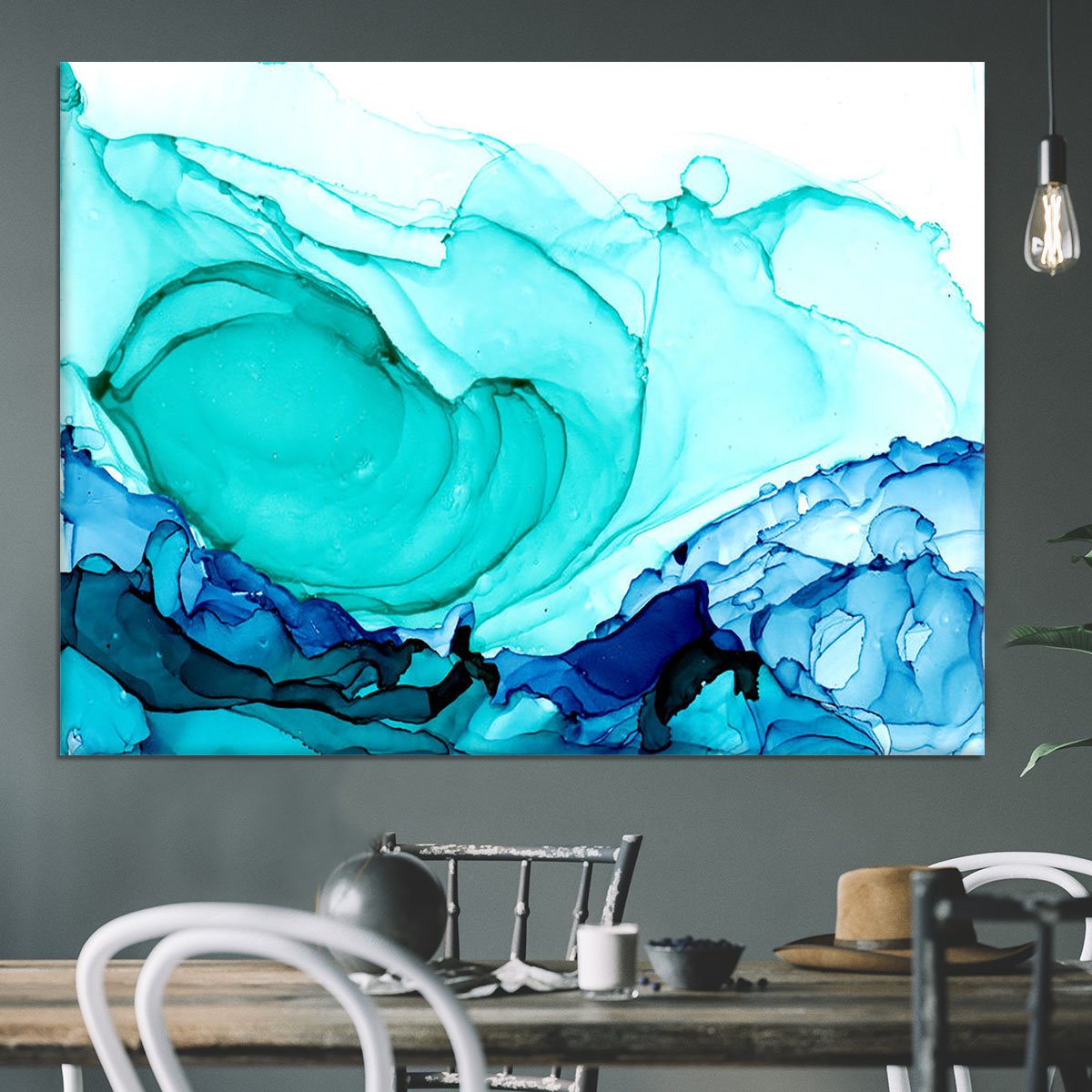 Cracked Blue and Teal Marble Canvas Print or Poster