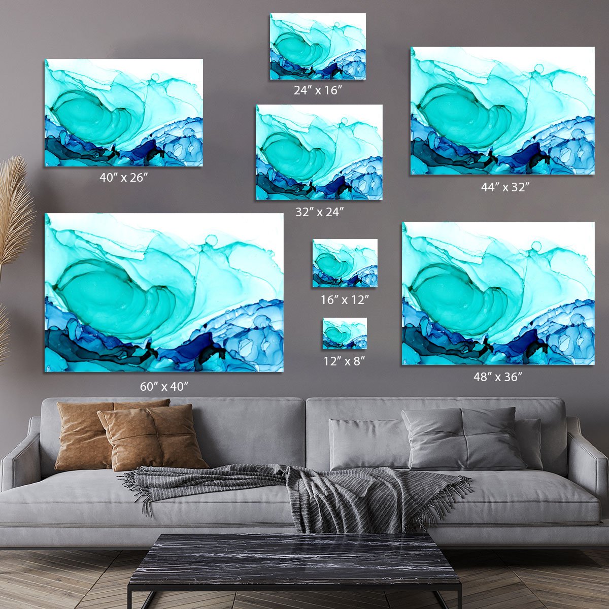 Cracked Blue and Teal Marble Canvas Print or Poster