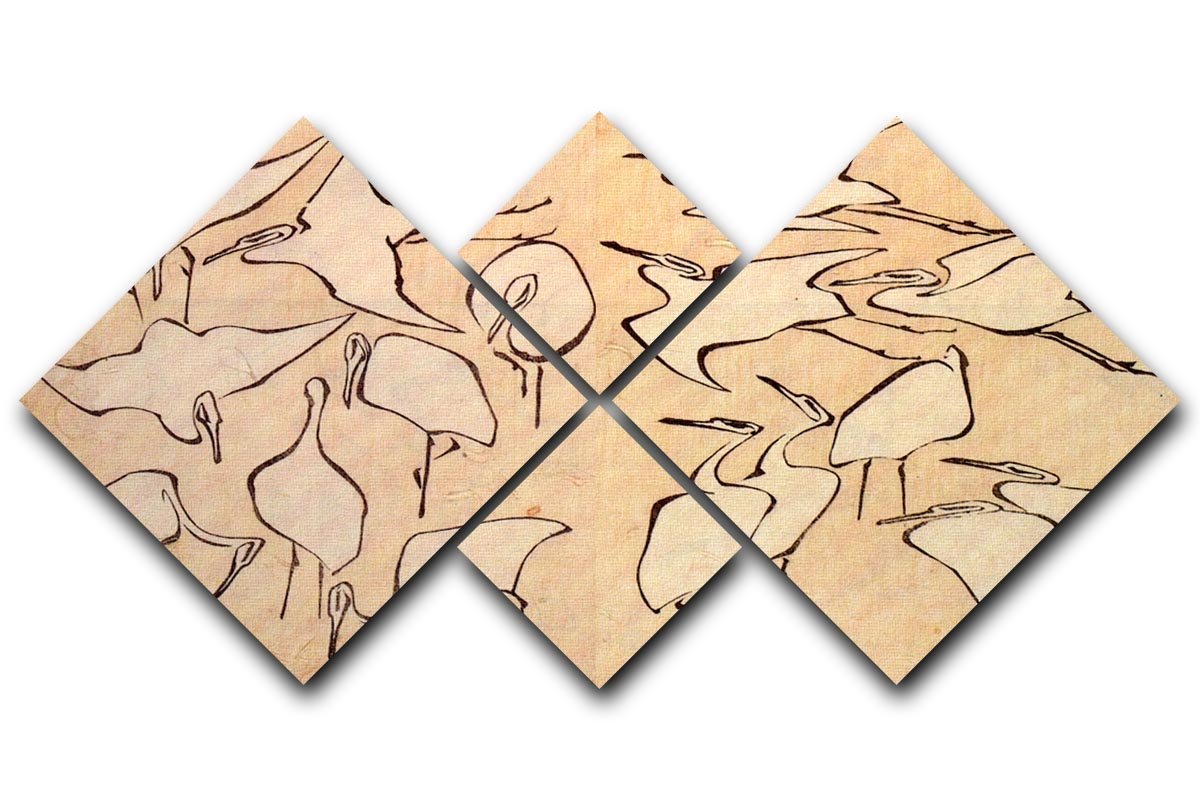 Cranes by Hokusai 4 Square Multi Panel Canvas  - Canvas Art Rocks - 1
