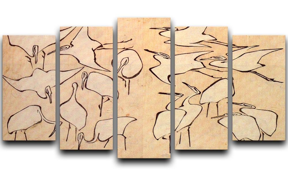 Cranes by Hokusai 5 Split Panel Canvas  - Canvas Art Rocks - 1