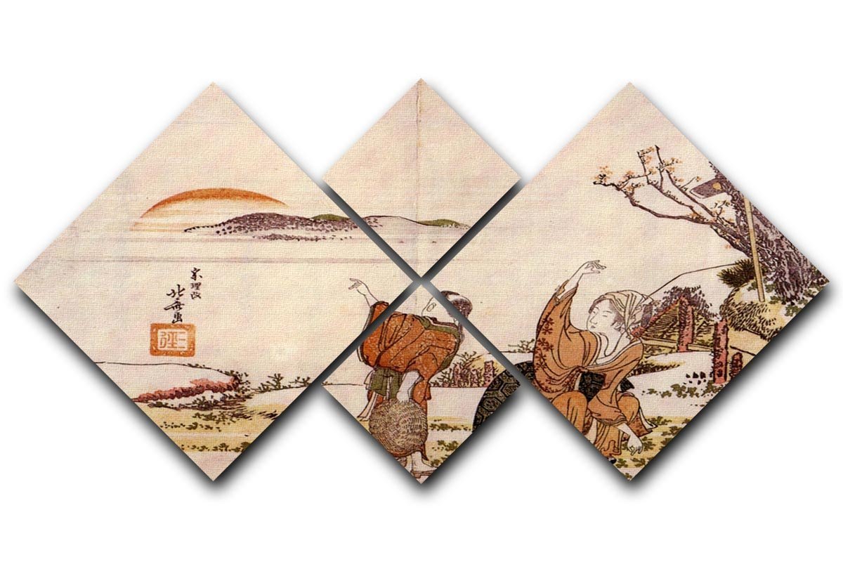 Crazy poetry by Hokusai 4 Square Multi Panel Canvas  - Canvas Art Rocks - 1