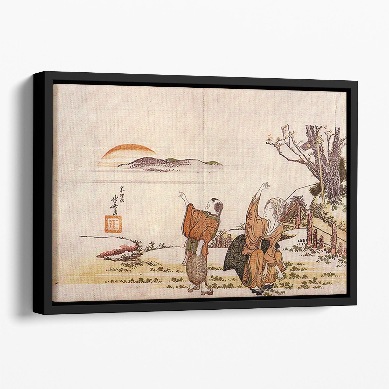 Crazy poetry by Hokusai Floating Framed Canvas
