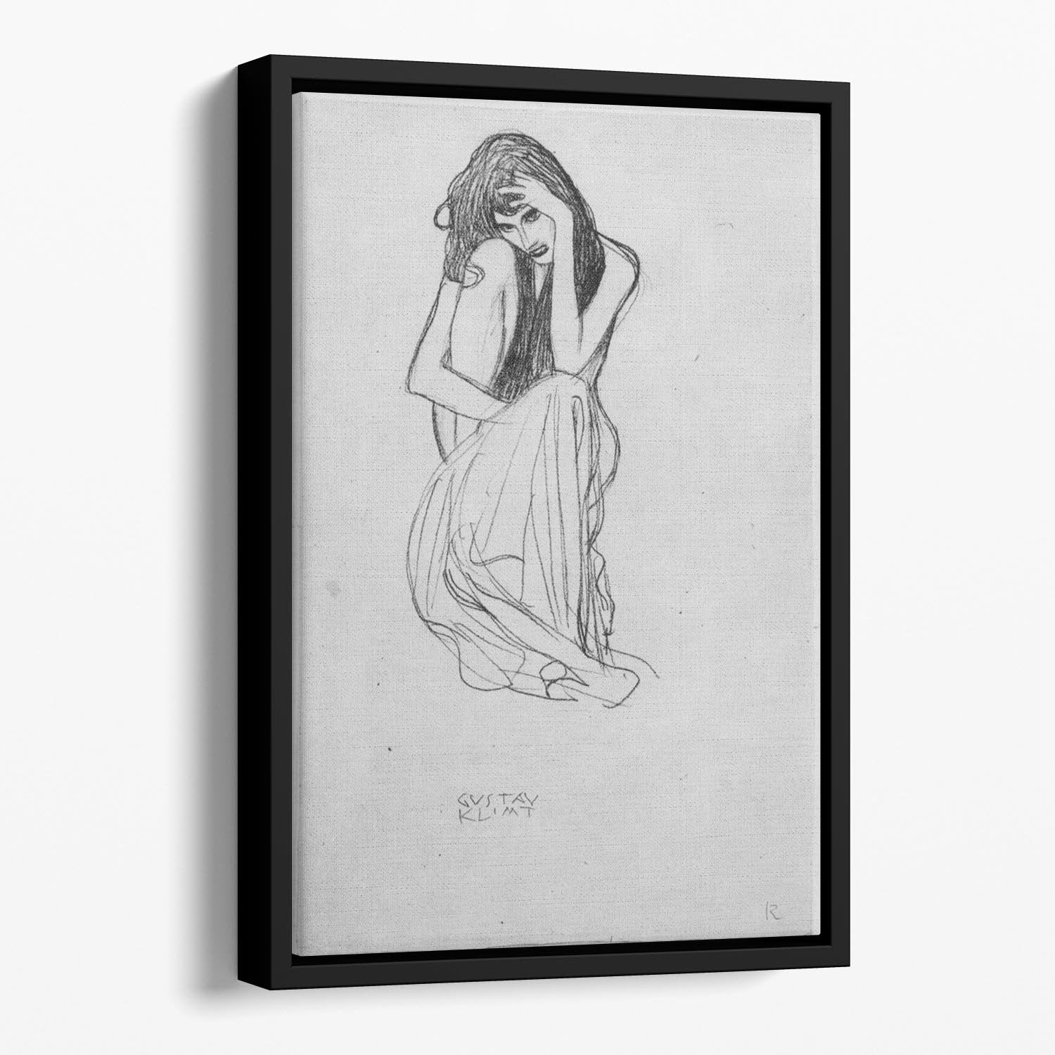 Crouching from the front by Klimt Floating Framed Canvas